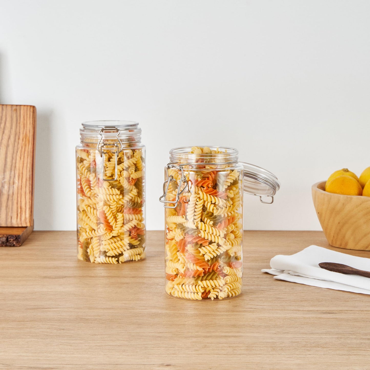 Restaurantware-Met Lux 51 Ounce Mason Jars, 20 Airtight Storage Jars With Lids - Rubber Gasket, Wide Mouth, Clear Plastic Round Canisters, Durable, For Kitchen And Pantry Storage Of Bulk Dry Food