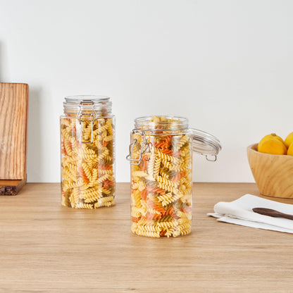 Restaurantware-Met Lux 51 Ounce Mason Jars, 20 Airtight Storage Jars With Lids - Rubber Gasket, Wide Mouth, Clear Plastic Round Canisters, Durable, For Kitchen And Pantry Storage Of Bulk Dry Food