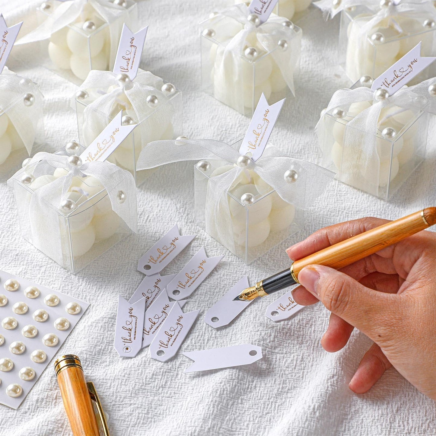 Nuanchu 12 Sets Bridal Shower Favors White 1.6" Mini Bubble Candles Wedding Favors Gifts for Guests Aesthetic Bubble Candles Baby Shower Favor with Thank You Card Ribbon for DIY Baptism Gift