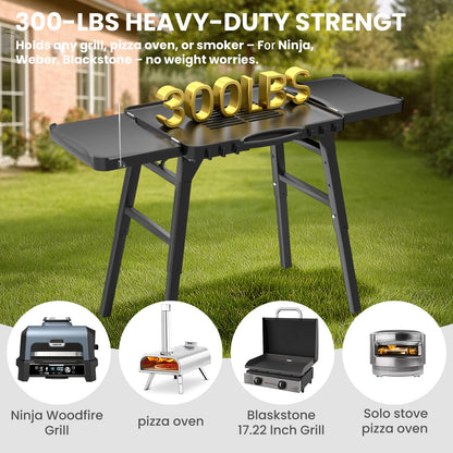 GRISUN Universal Folding Grill Cart | Portable Stand for Ninja Woodfire OG700/OG800/OG900, Blackstone, Ooni | 3-Height Adjustable