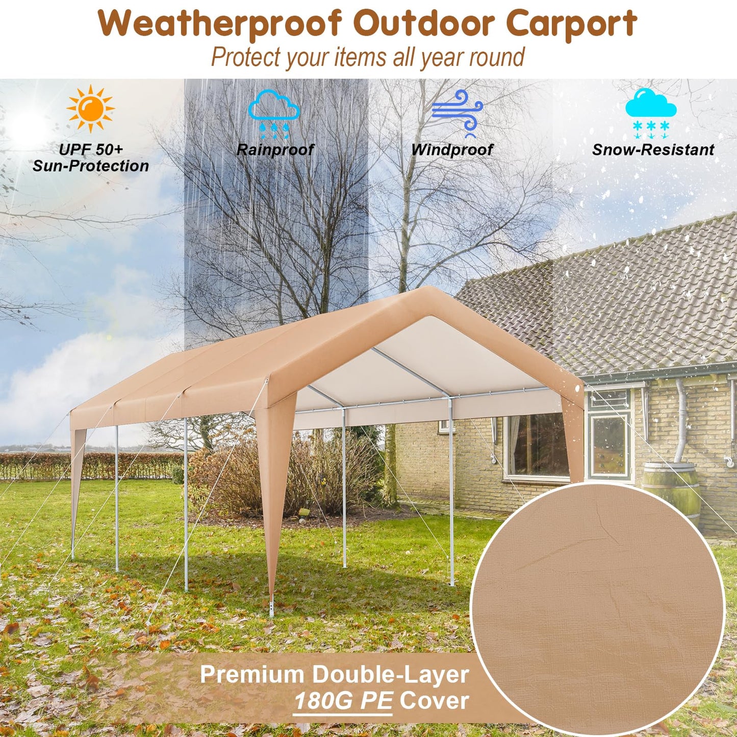 Tangkula 10x20 Ft Heavy-Duty Carport, Portable Garage Tent Carport with Galvanized Steel Frame, All-Season Tarp, Outdoor Car Canopy Shelter for Car, Truck, SUV, Boat