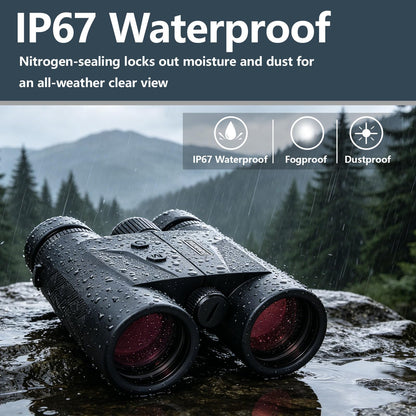 BOSHIWEI ED Glass 10x42 Laser Rangefinder Binoculars HD Optics 2624 Yards Long Distance IP67 Waterproof Range Finder for Golf Bird Watching Black