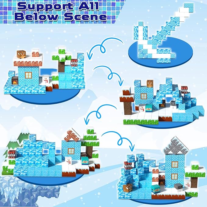 Magnetic Blocks - 100PCS Magnetic Blocks Build Ice Castle - Magnetics Toys for Montessori Toddler Easter Christmas Birthday Gifts - STEM Sensory Toys for 3 4 5 6 7 8 9 10 Year Old Girls