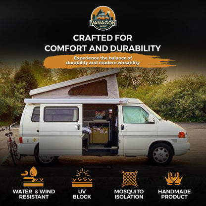 Roof Top Tent 3-Window Pop Top Car Camping Tent Durable Light Grey Canvas Compatible with VW T4 Eurovan Winnebago Camper Long Wheel Base LWB - Grey Mosquito Net, 2 Person Rooftop Tents Pop Up Camper