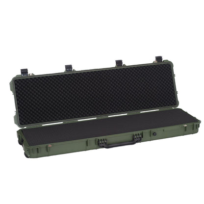 MEIJIA Portable IP67 Waterproof All Weather Hard Rifle Case with Rolling Wheels,Customizable Fit Foam Inserted,Soft Grip Handle,53x16.14x6.1inches (Green)