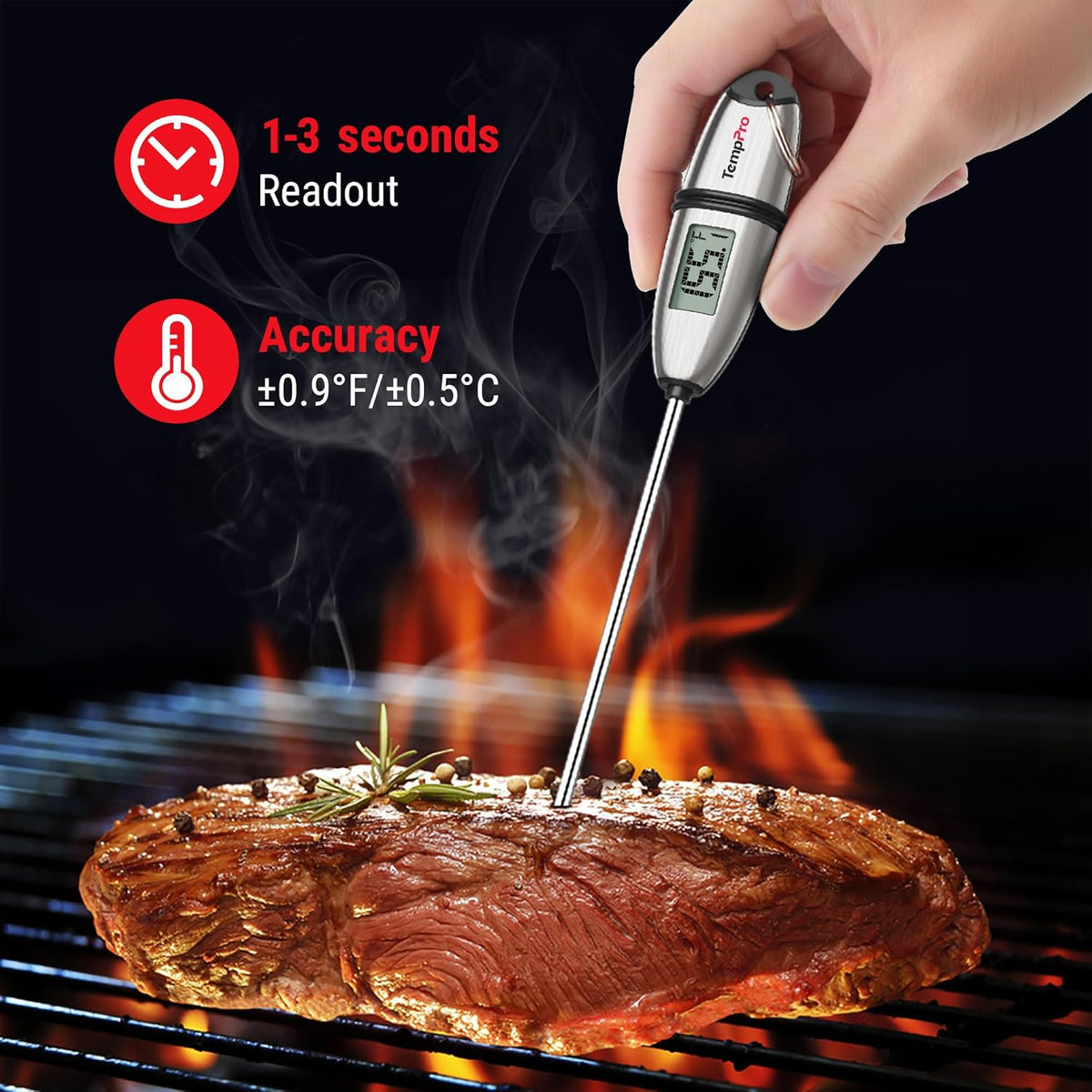 TempPro Digital Food Thermometer - Super Long Probe for Cooking, Baking & BBQ | 2 Pack