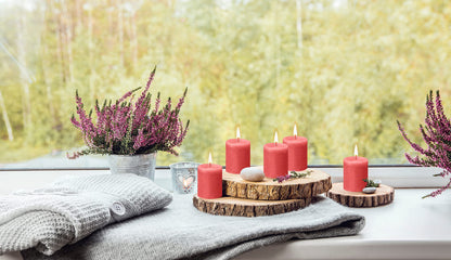 BOLSIUS 4 Pack Blossom Pink Rustic Pillar Candles - 2.75 X 3.25 Inches - Premium European Quality - Includes Natural Plant-Based Wax - Unscented Dripless Smokeless 35 Hour Party Décor Candles