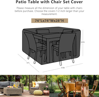 SheeChung Outdoor Furniture Cover - Waterproof Square 74" L x 74" W x 28" H - Durable Patio Protection