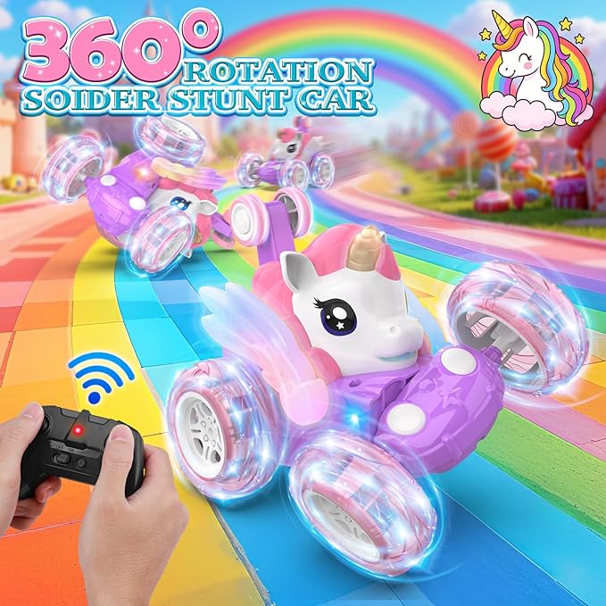 Remote Control Car Stunt RC Cars 360° Rotating with 2.4GHz Rechargeable Wheel Lights Toys Car Gift for Boys Girls 3 4 5 6 7 8 9 10 11 12 (Pink)