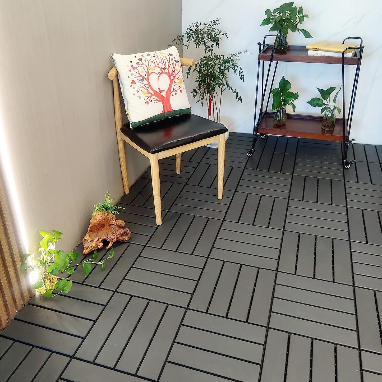 MinCHI257 60 sq. ft Plastic Interlocking Deck Tiles,60 Pack Patio Deck Tiles,12"x12" Waterproof Outdoor Flooring All Weather Use, Patio Floor Decking Tiles for Porch Poolside Balcony Backyard, Grey