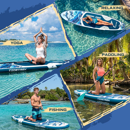 TIDETREK 11'/11'6" x 33"/34" x 6" Inflatable SUP Paddle Board – Extra-Wide, Stable Stand Up Paddle Board with Premium Full Accessory Set for Adults & Youth (Ocean Spirit/Kayak Seat, 11'x33 x6)
