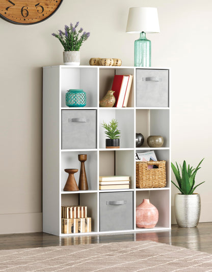 Whitmor 12 Cube Storage Organizer, 4 Tier Stackable Mdf Wood Bookcase, Open Storage Display Bookshelf, Storage Cabinet for Living Room, Bedroom, Home, Office, 35.1"L x 11.6"W x 47.5"H, White