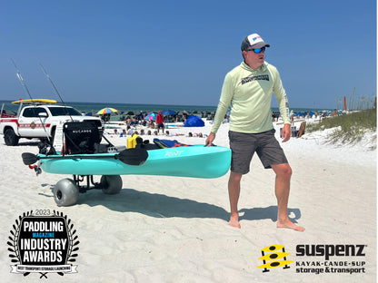 Suspenz Fishing Kayak Beach Sand Cart Trolley | Heavy Duty Canoe Carrier Trailer with Adjustable Bi-Directional Bunker Bars and Balloon Wheels | Catch-All Universal Beach Cart (22-9910)