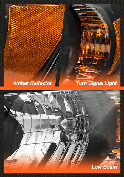 AXLAHA Headlight Assembly for Toyota Highlander 2004 2005 2006 2007 Headlight Black Housing Amber Reflector Headlamp Replacement Pair Left and Right
