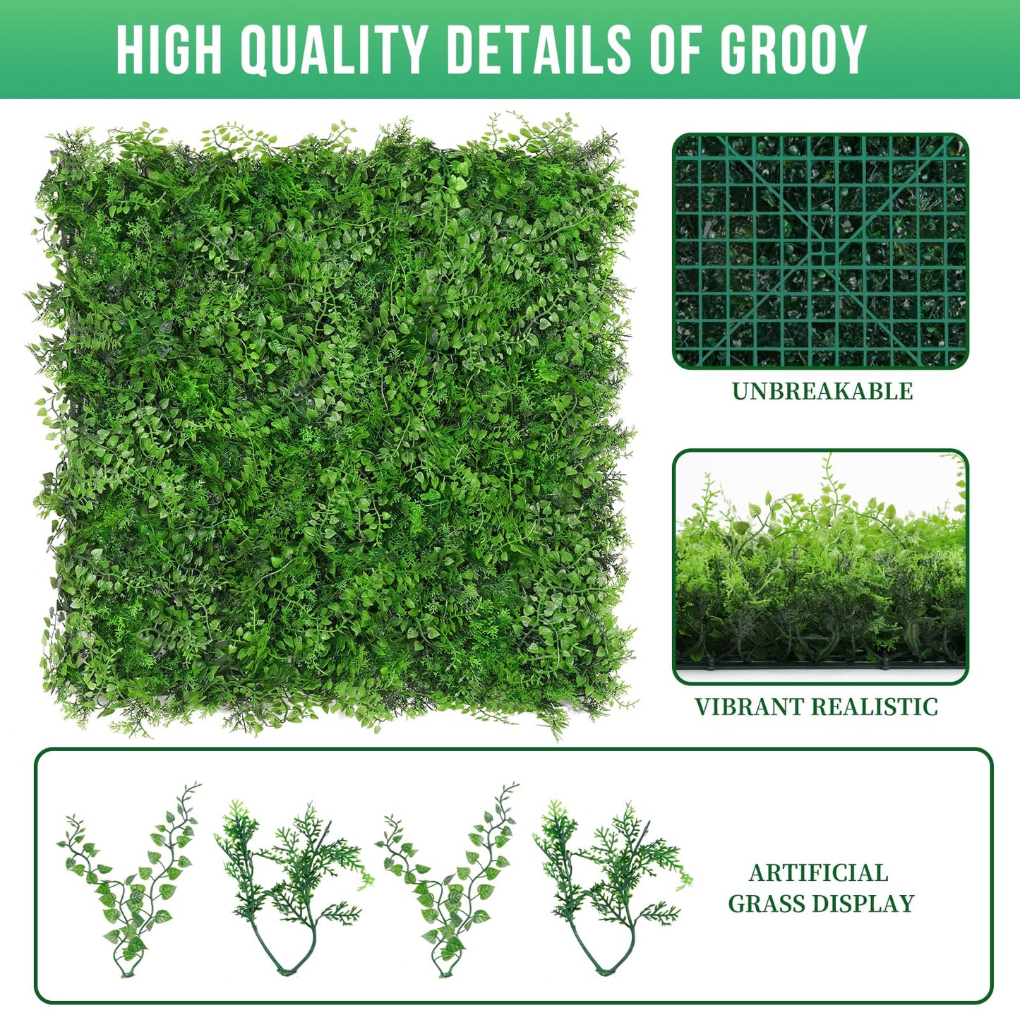 Grooy 20"x20" Artificial Hedge Grass Wall, 12PCS Boxwood Panels(33.33 sq.ft), Greenery Backdrop Panles, UV Protected Privacy Fence Screen, Green Wall Decor for Outdoor Indoor Wedding Décor