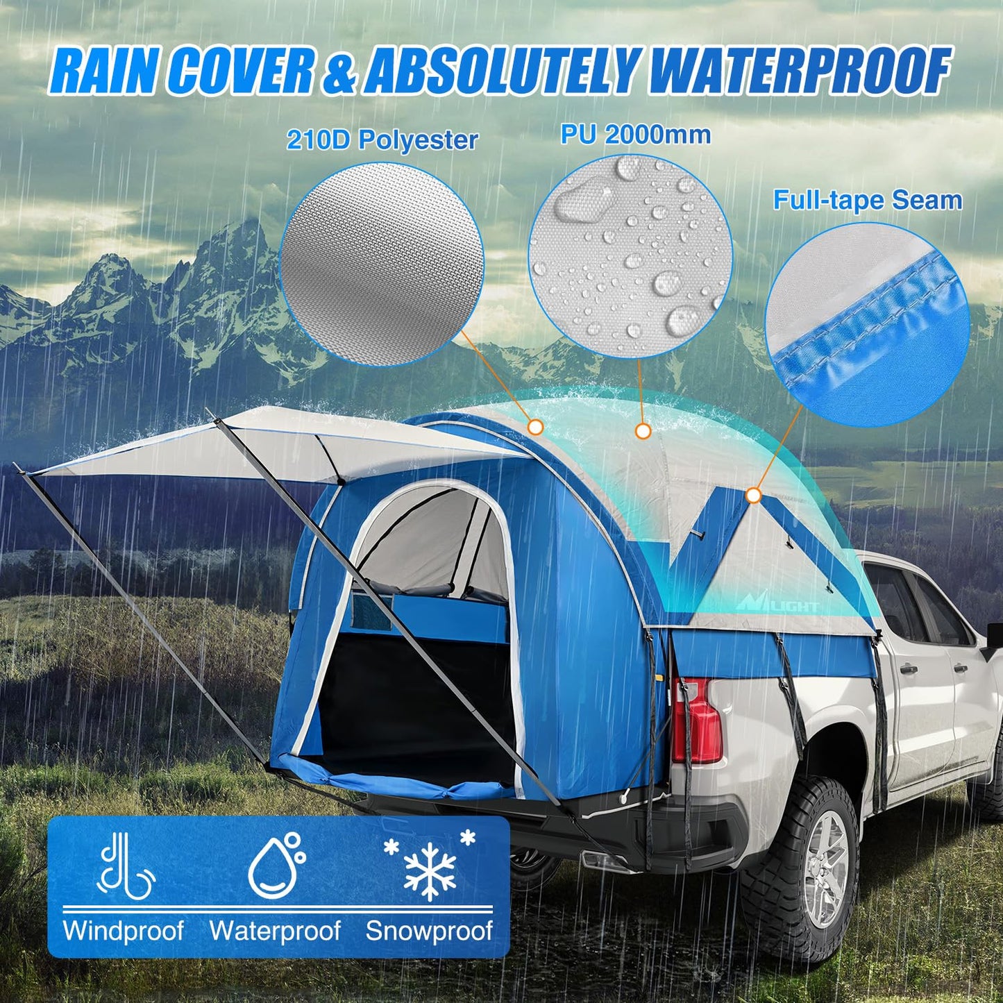 Nilight Truck Bed Tent 5.0-5.5FT Pickup Truck Tents with Removable Awning Waterproof PU2000mm Double Layer Rainfly Storage Bag 2-Person Sleeping Tailgate Bed Tents for Camping Travel Outdoor,Blue Grey