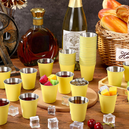Lallisa 100 Pcs 2 oz Stainless Steel Shot Glasses Metal Cups Small Unbreakable Shot Glass for Espresso Whiskey Bar Home Restaurant Camping Barware Gift (Gold)