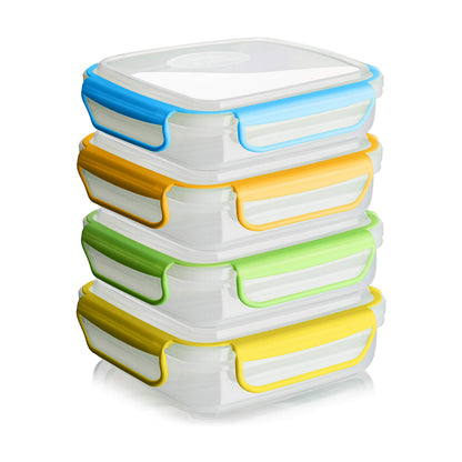 Snap Fresh - 4 Pack of Fun Size Leakproof Sandwich Containers - Reusable, BPA Free Sandwich Boxes. Airtight Seal. Also Great for Salads, Snacks, Fruit, Treats and Food Storage.