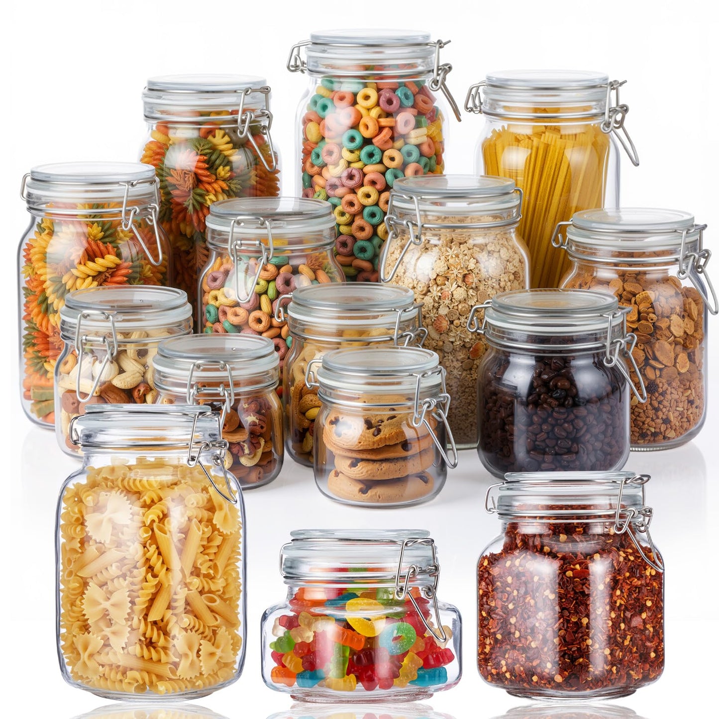 Maxdot 24 Pack Glass Mason Jar with Lid, 17oz 34oz 51oz 3 Size Airtight Food Storage Jar Set Square Food Storage Container for Kitchen Flour Grain Sugar Bean Canning Oat Coffee Pasta Snack Nut