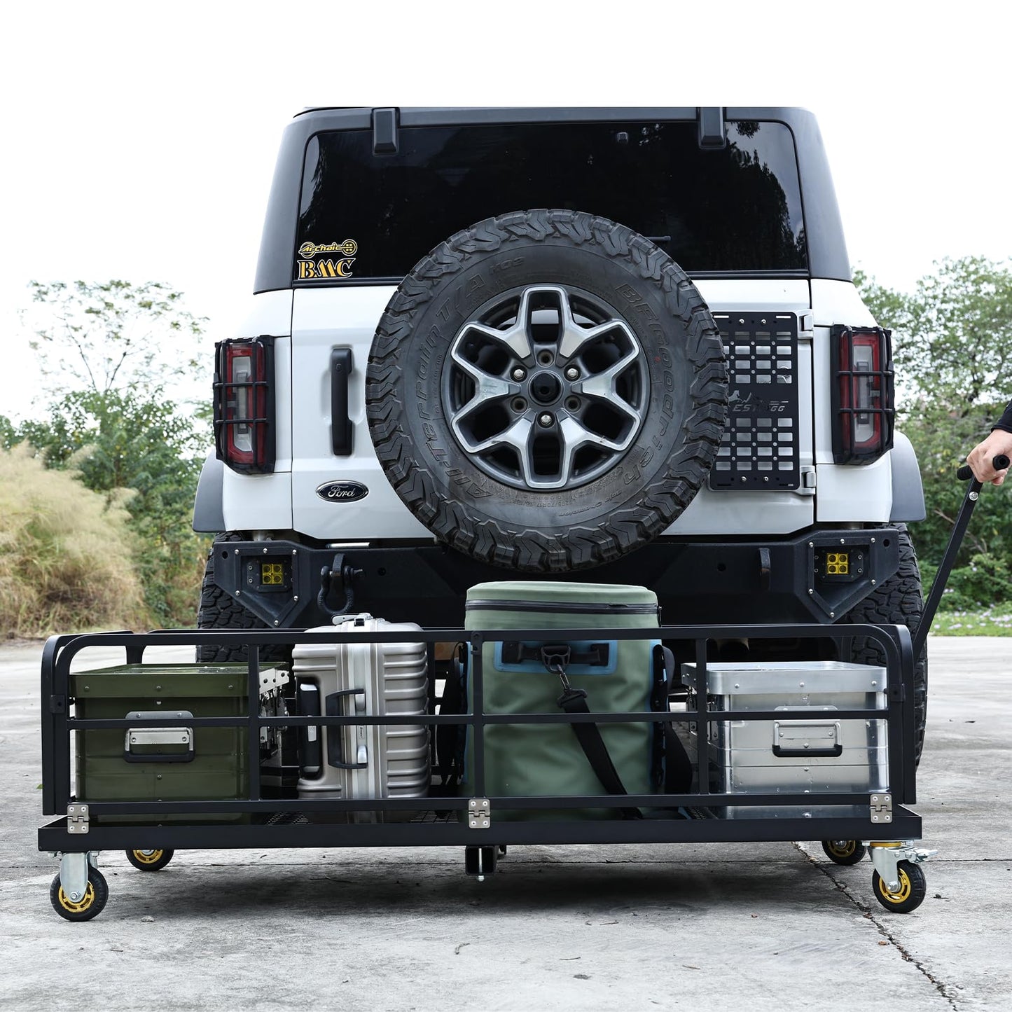 Garvee Foldable Hitch Mount Cargo Carrier with Wheels & Handle, 750 Lbs Heavy Duty Steel Hitch Racks for 2'' Receiver, Folding Luggage Racks for Trailers, RVs, SUVs, Rust-Resistant