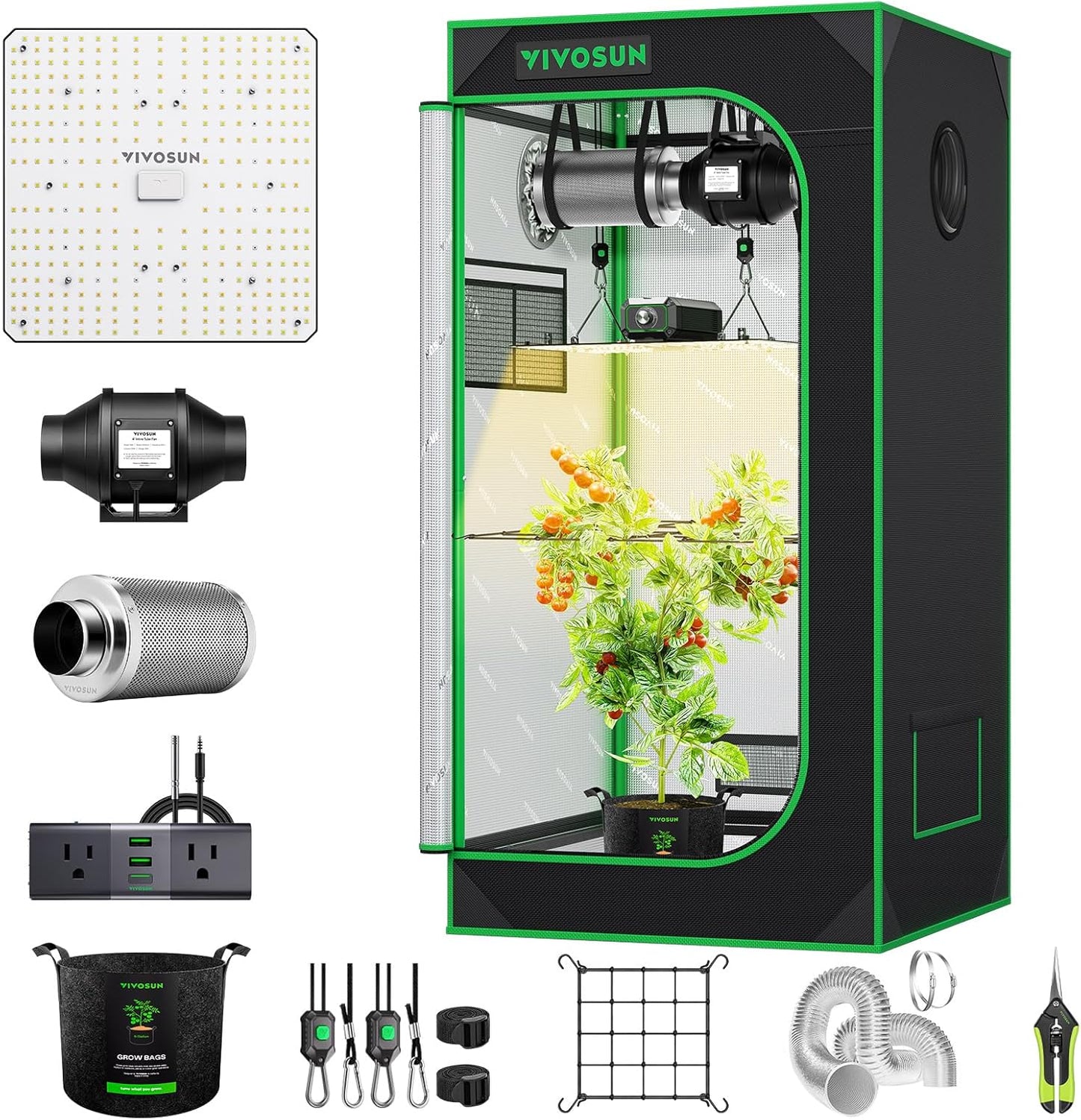 VIVOSUN Grow Tent Kit - WiFi-Controlled 1-Plant System with Full Spectrum LED Light | 2x2ft Size, Automatic Ventilation