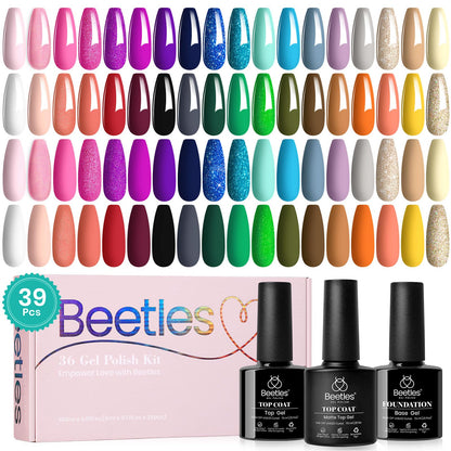 Beetles Gel Nail Polish Kit with U V Light -54 Pcs Gel Nail Kit Four Seasons Glow 32 Colors Set with Base Matte & Glossy Top Coat Soak Off Home DIY Manicure Nails Beginners Gifts for Women Teen Girls
