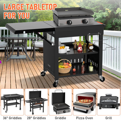 Outdoor Grill Table Cart for Blackstone 28"/36" Omnivore Griddle, 50" x 22“ Large Outdoor Kitchen Island with Foldable Side Table for Blackstone 17”/22” Griddle, Home BBQ, Tailgates, Cookouts