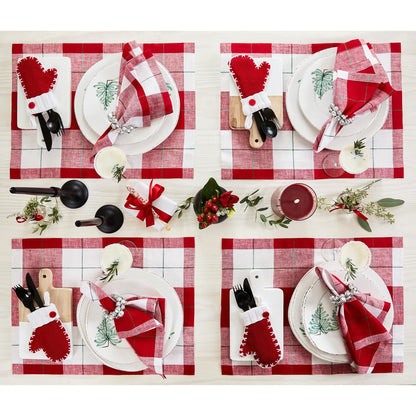 Solino Home Plaid Napkins Set of 4-100% Pure Linen Red and White Very Merry Tartan Plaid Dinner Napkins Cloth 18 x 18 Inch - Handcrafted and Machine Washable