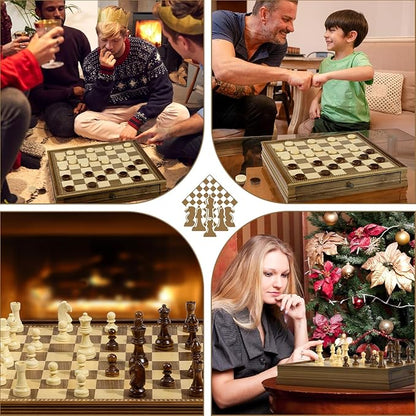 Peradix Magnetic Chess Checkers Board Sets with 2 Built-in Storage Drawers15 Classic 2 in 1 Wooden Games with 2 Extra Queens for Kids and AdultsTravel Portable Chess Game Set