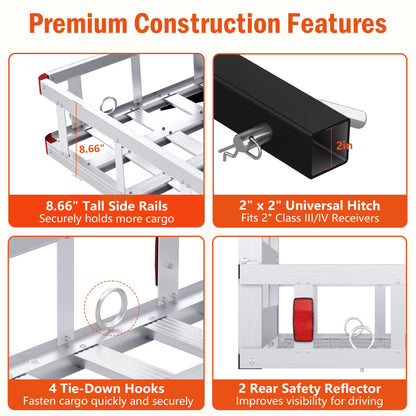 Aluminum Hitch Cargo Carrier with Ramp, 50" x 29.5" x 8.7" Trailer Hitch Cargo Carrier Hitchs Mount Cargos Hitchs Carriers, 500lbs Capacity, Fit 2" Receiver for Suvs Trucks Vans Pickups Camping