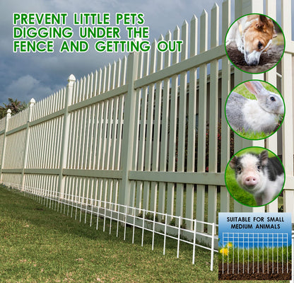 24x15-inch No Dig Animal Barrier Fence, 20 Pack White Dig Protective Fence with 2 inch Spike spacing, Dog/Rabbit/Groundhog Underground Defence, for Outdoor Garden Patio