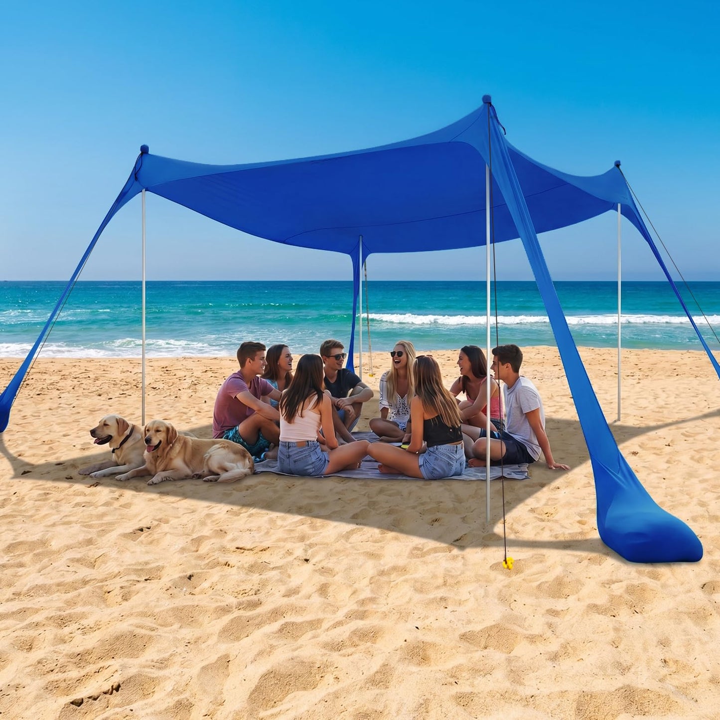 COMMOUDS Beach Tent Sun Shelter - UPF50+ Pop Up Beach Canopy with Sandbags & Sand Shovel & Windproof Poles, Portable Sun Shade for Beach, Camping, Picnics, Backyard
