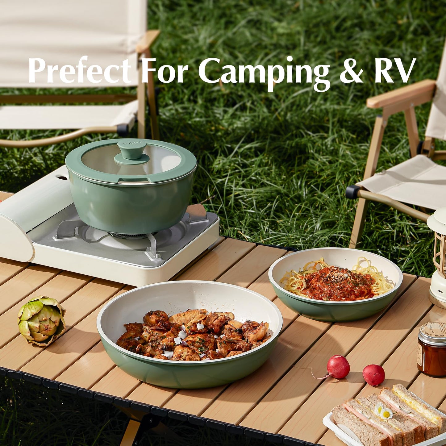 Redchef 32pcs Ceramic Pots and Pans Set Non Stick, Nonstick Kitchen Cookware Set with Detachable Handle, Non Toxic, PFAS PFOA & PTFE Free, RV Ceramic Cookware Set for Camping, Dishwasher/Oven Safe