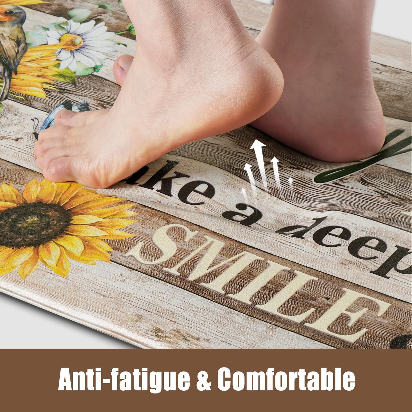 Likiyol Sunflower Kitchen Rugs Set of 2 Farmhouse Kitchen Mats for Floor Anti Fatigue Mats for Kitchen Floor, Butterfly Floral Kitchen Rugs Non Slip Washable Kitchen Floor Mats, 18''x 30''+18''x 48''