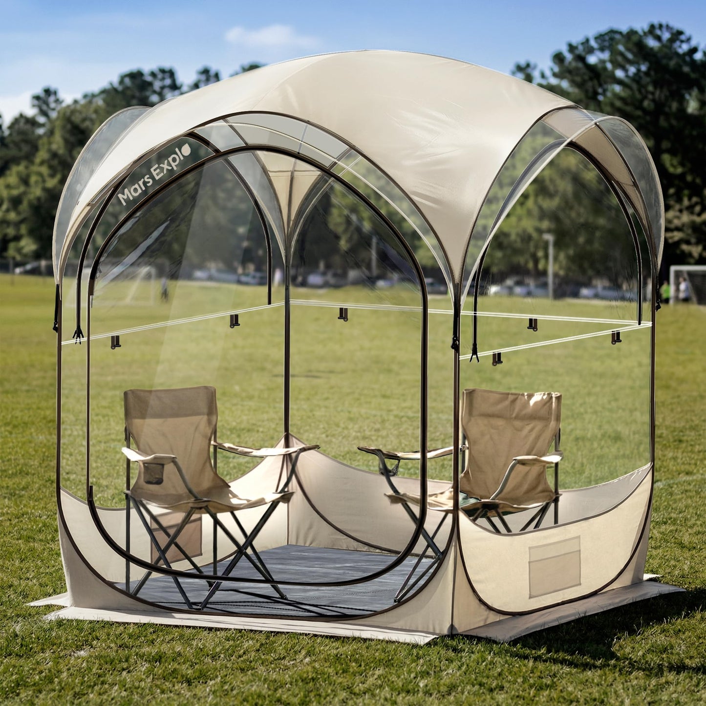 Pop Up Sports Pod Tent 6×6 FT, Clear Bubble Weather Pod Camping Tent for 2-4 Person, Instant Outdoor Shelter with Floor Mat & Cover, Portable Tent for Backyard Patio Sports Events