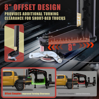 TOWGUARD 30K Adjustable 8" Offset Gooseneck Trailer Coupler with Remote Release, Fits 2-5/16" Ball,Round Tube Coupler for Short Bed Trucks, Reinforced Gusset for Livestock Utility Equipment Trailers