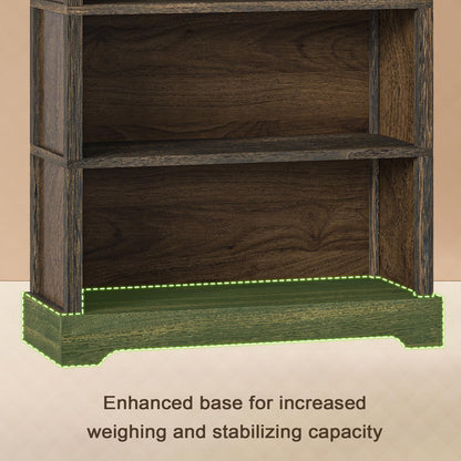 TVU 5-Tier Solid Wood Book Shelf, Floor Standing Bookcase, 65" H × 31.5" W × 11.8" D Bookshelf, Farmhouse Style Book Case with Arched Base, Suitable for Living Room, Study, Office, Walnut