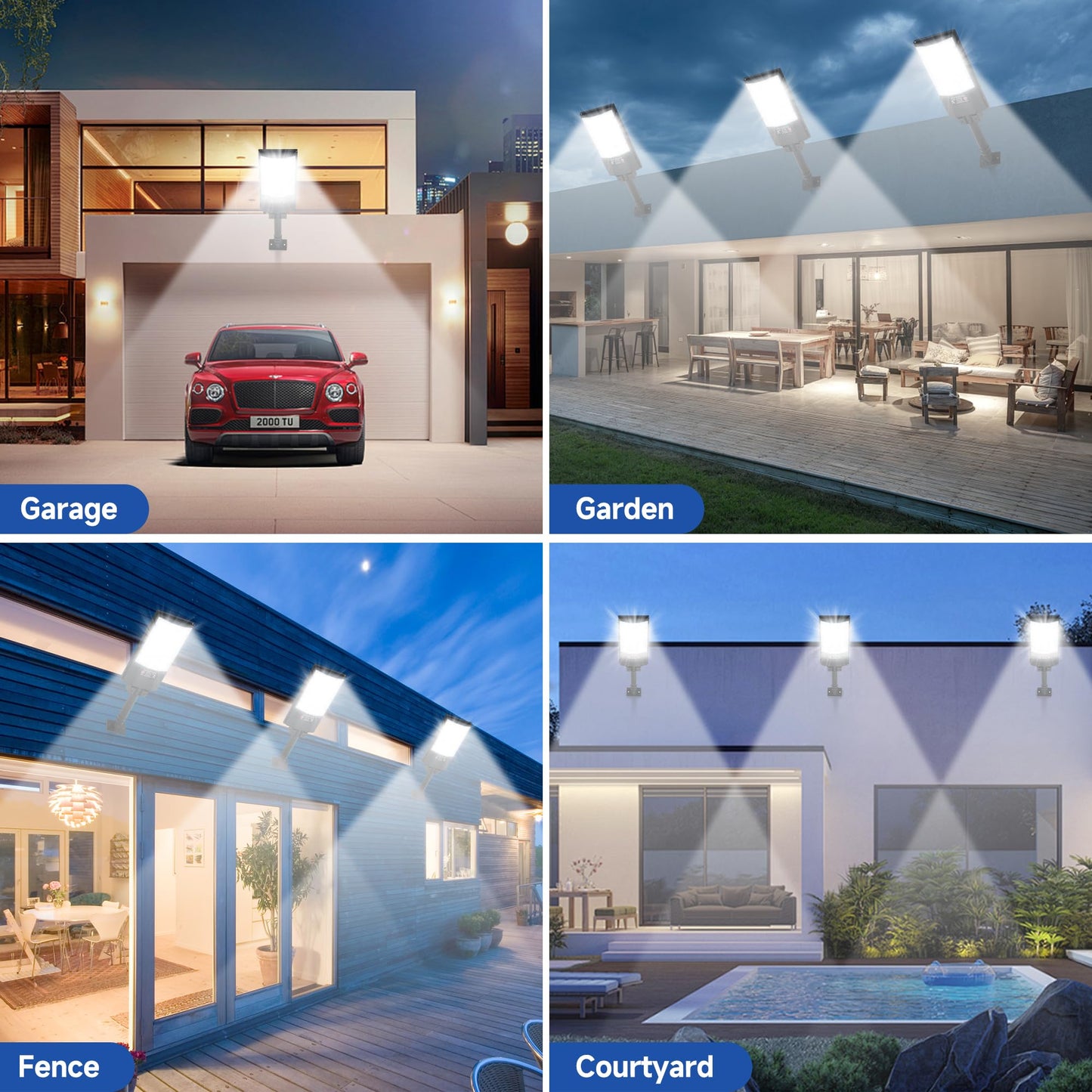 TFKK Solar Street Lights Outdoor, Waterproof Motion Sensor Solar Lights with Remote Control, 6500K Dusk to Dawn Parking Lot Flood Light for Outside Garage Yard, 6 Pack