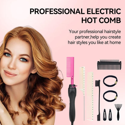 Electric Hot Comb Hair Straightener Heat Pressing Comb Curling Flat Iron Curler Hair Straightener Brush for Natural Black,Anti-Scald Beard Straightening Electric Press Comb