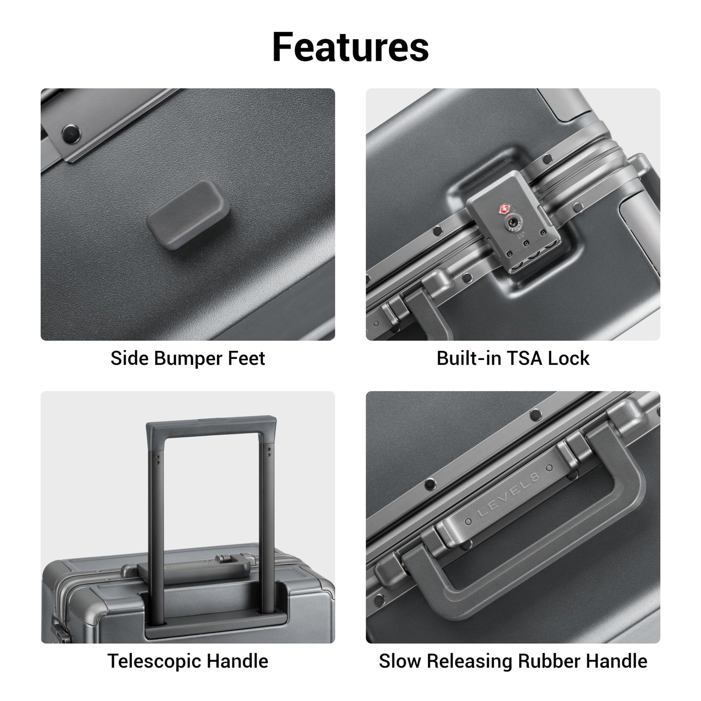 LEVEL8 Zipperless Checked Luggage with Aluminum Frame, Upgraded Medium Hardside Suitcase with Spinner Wheels, Metal Travel Luggage with Double Tsa Locks, 24 Inch, Grey