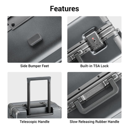 LEVEL8 Zipperless Checked Luggage with Aluminum Frame, Upgraded Medium Hardside Suitcase with Spinner Wheels, Metal Travel Luggage with Double Tsa Locks, 24 Inch, Grey