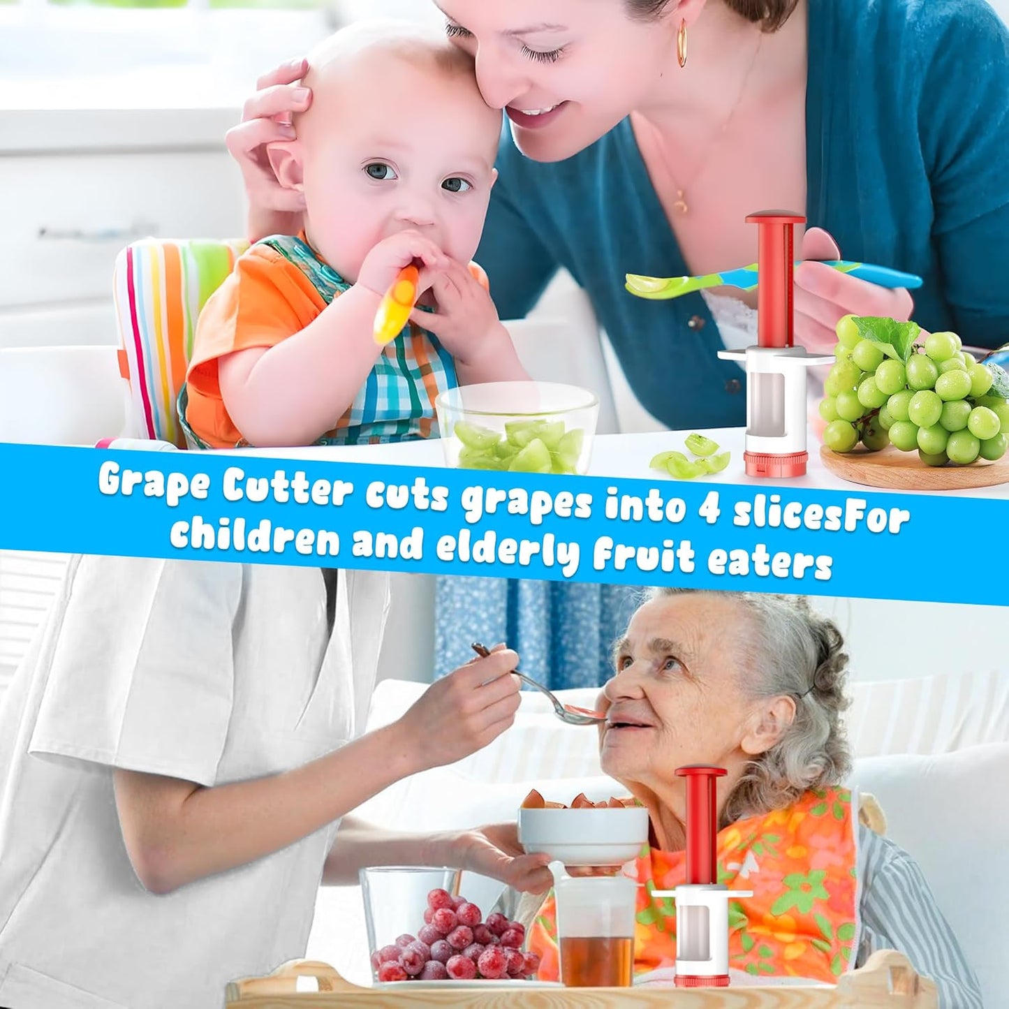 Skiennix Grapes Cutter for Toddlers | Safe Fruit & Veggie Slicer with Red Container & CrossBlade