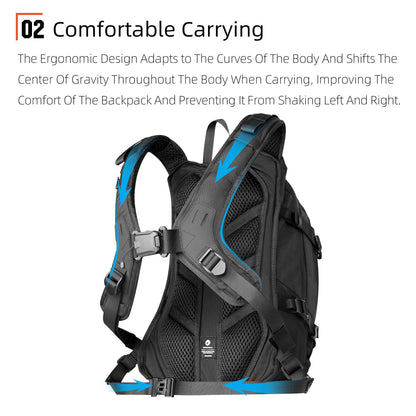 Rhinowalk Motorcycle Backpack – Helmet Holder, Rain Cover, Hydration Bladder Hole – Sports Backpack for Hiking, Climbing, Cycling, Running, Camping