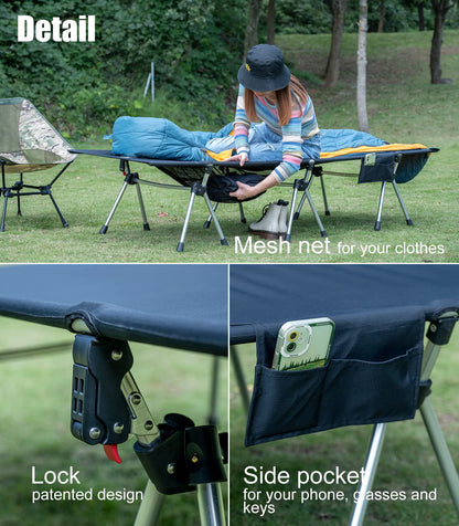 iClimb 1 Stable Square Folding Table and 1 Two Heights Super Easy Assemble Cot Bundle for Adults Outdoor Camping Glamping Picnic Travelling Backyards
