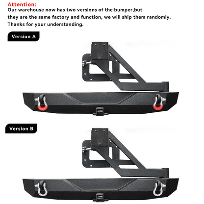 LEDKINGDOMUS Rear Bumper with Tire Carrier and 2" Hitch Receiver Compatible with 07-18 Wrangler JK JKU Rubicon Sahara Sports Model Offroad Rock Crawler Bumper Textured Black