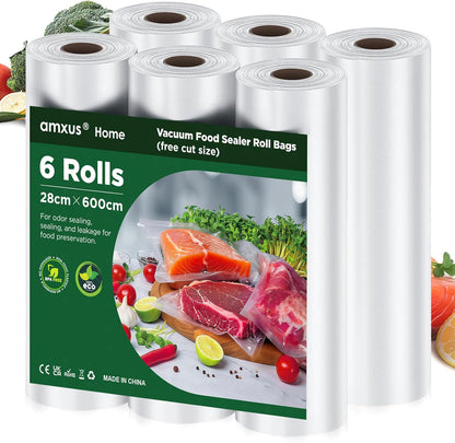 Skiennix Vacuum Sealer Bags - Heavy Duty BPA-Free Food Storage | 6 Rolls, 28CM x 6M