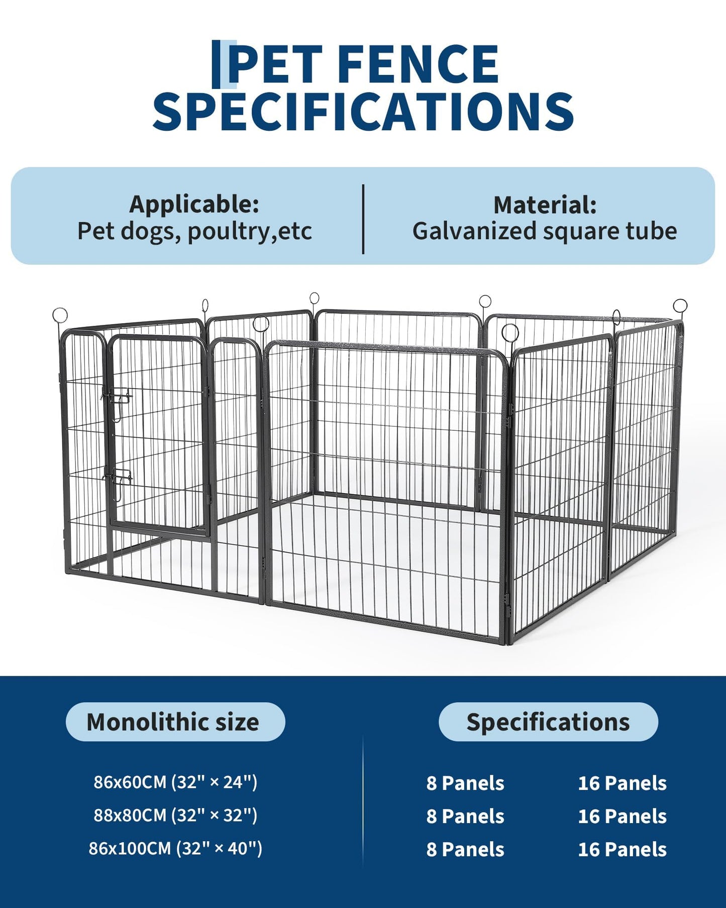 40 Inch 8 Panels Dog Playpen, Heavy Duty Metal Pet Exercise Pen with Secure Gate, Foldable Portable Dog Fence, Anti-Rust Metal Puppy Playpen for Large Small Dogs, Outdoor Yard RV Camping & Indoor Use