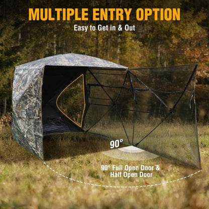 FLISSA Hunting Blind See-Through with Full-Opening Door, 2-3 Person Ground Camouflage Tent, 270 Degree, Portable and Durable 300D Reinforced Blind for Turkey, Deer, and Bear