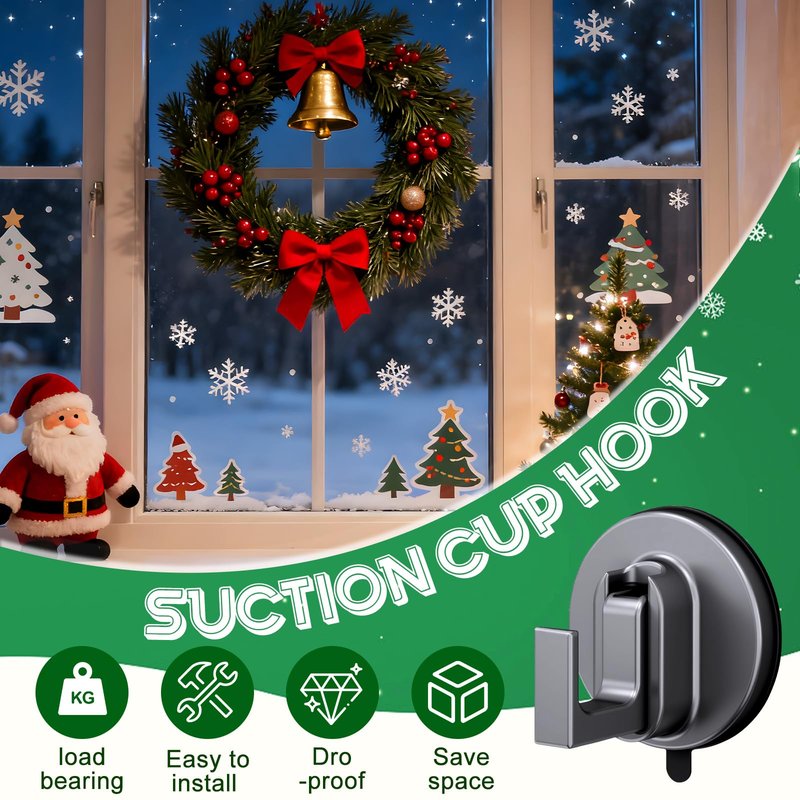 2PCS Suction Cup Hooks, Suction Cup Hooks for Shower, No Drill SuctionCup Hook for Bathroom Hanging Towels Holder, Hook for Christmas Wreath Decor Thanksgiving, Reusable Strong & Reliable
