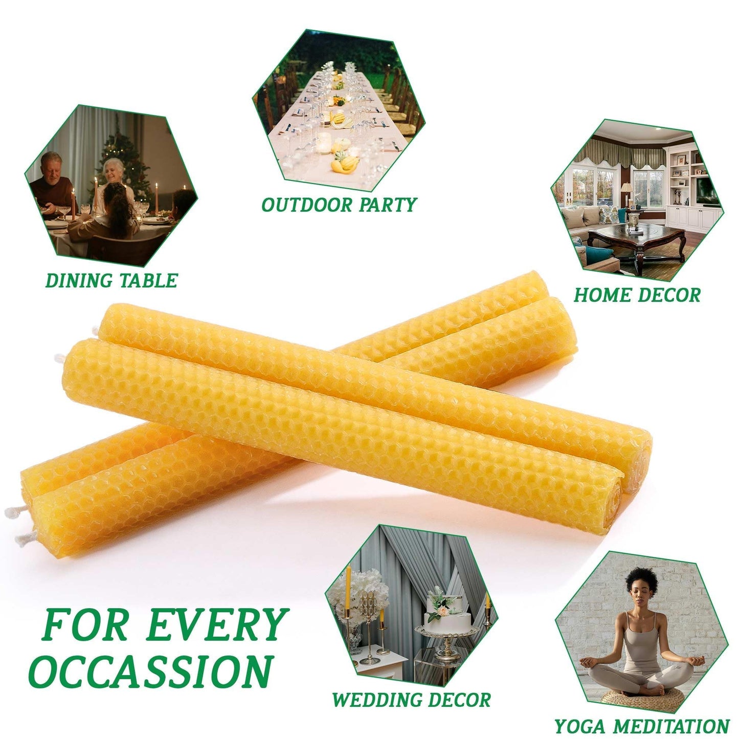 Natural 8 Inch Handmade Honeycomb Candlesticks Bee waxs Taper Candles 6 Pack Hours Burning Time-Bees Wax with Smokeless,Dripless and Unscented for Home Decor Party Dinner